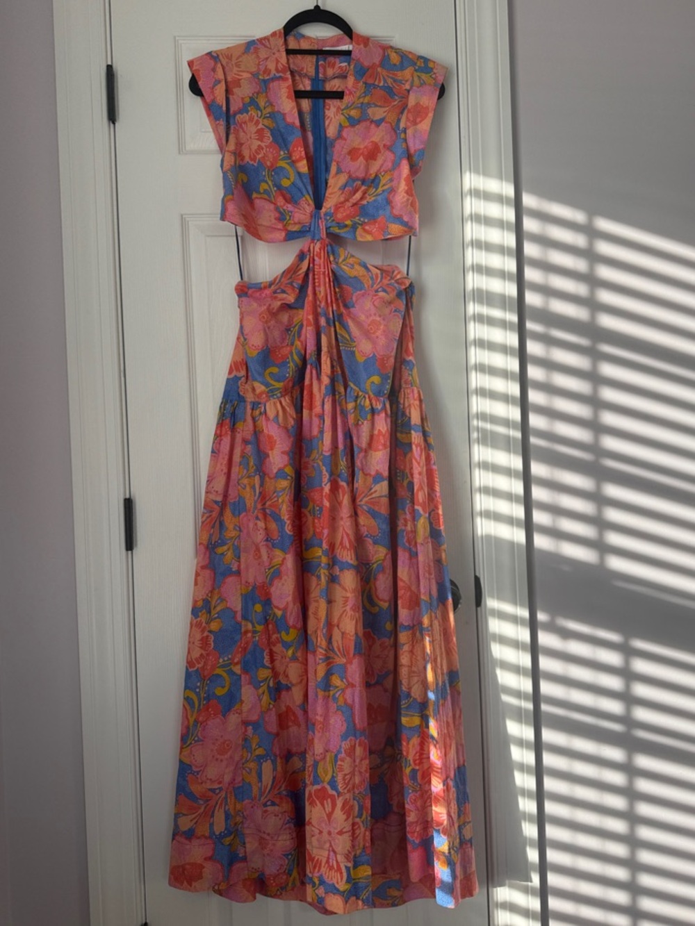 Karlie Pink and Blue Floral Cutout Maxi Dress with Tie Front